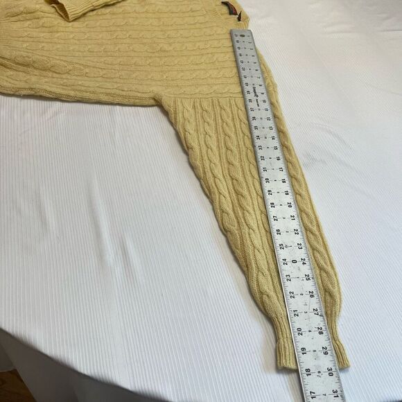 Jos A Bank Sportswear VTG Yellow Beige Shetland Wool Cableknit Sweater Sz Medium - Picture 4 of 7